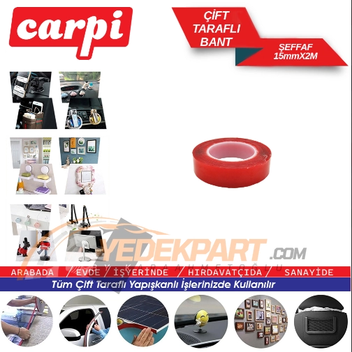 ÇİFT TARAFLI BANT ŞEFFAF 15MM*2MT POŞETLİ